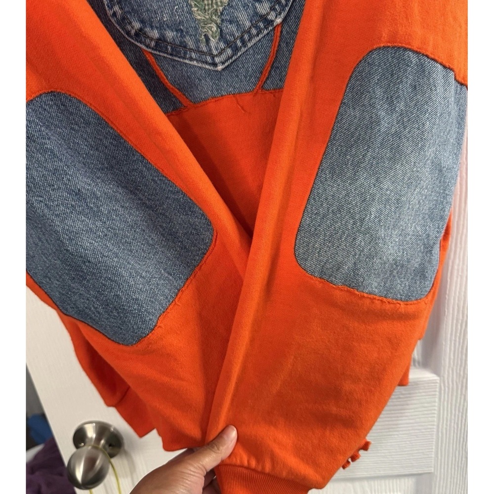 LADIES LONG SLEEVE SWEATSHIRT Orange JEAN Patchwork pocket Apple XL - Picture 4 of 6